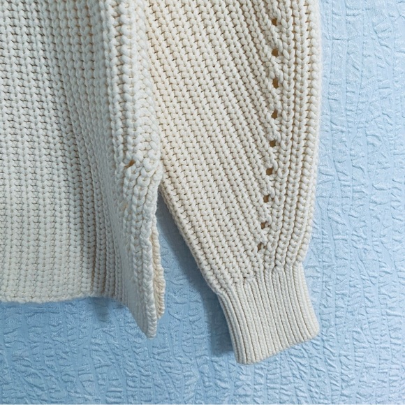 Everlane NEW Fisherman Knit Ivory Cream Vee Neck Sweater - Picture 9 of 13